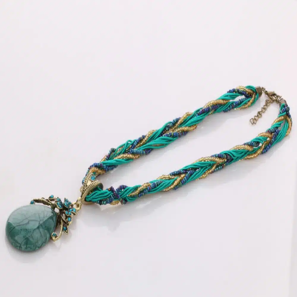 Ethnic Jewelry Bohemian Colorful Women Beads Imitation Water Nature Stone Pendant Necklace With Multilayer Chain Turkish Jewelry 25