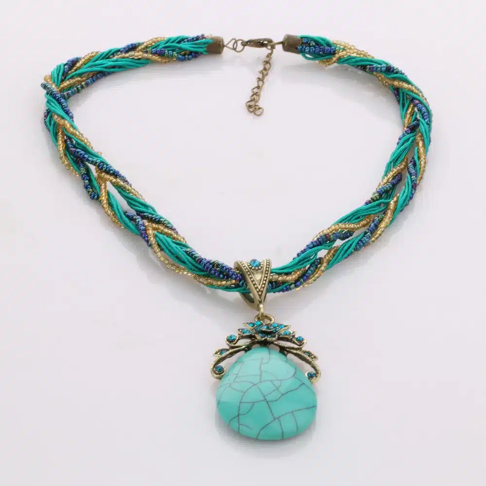 Ethnic Jewelry Bohemian Colorful Women Beads Imitation Water Nature Stone Pendant Necklace With Multilayer Chain Turkish Jewelry 27