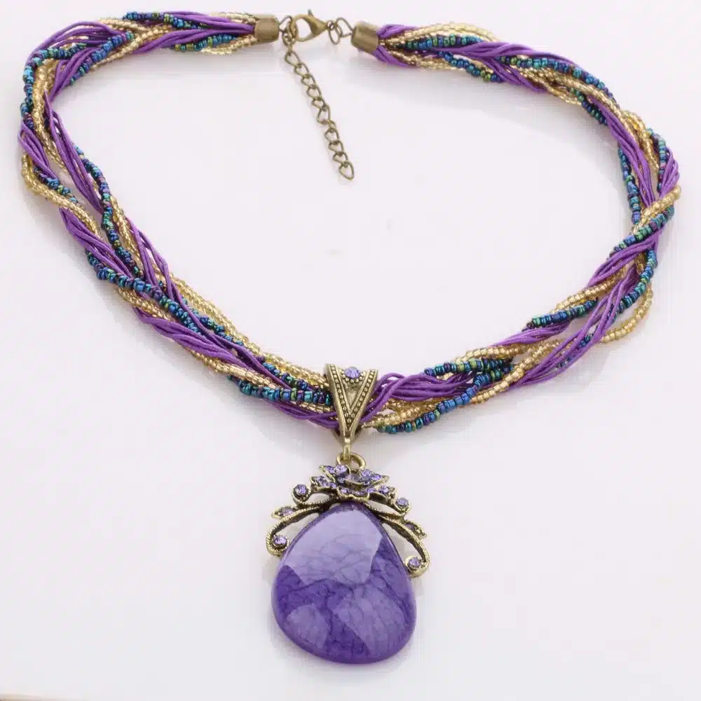 Ethnic Jewelry Bohemian Colorful Women Beads Imitation Water Nature Stone Pendant Necklace With Multilayer Chain Turkish Jewelry 30