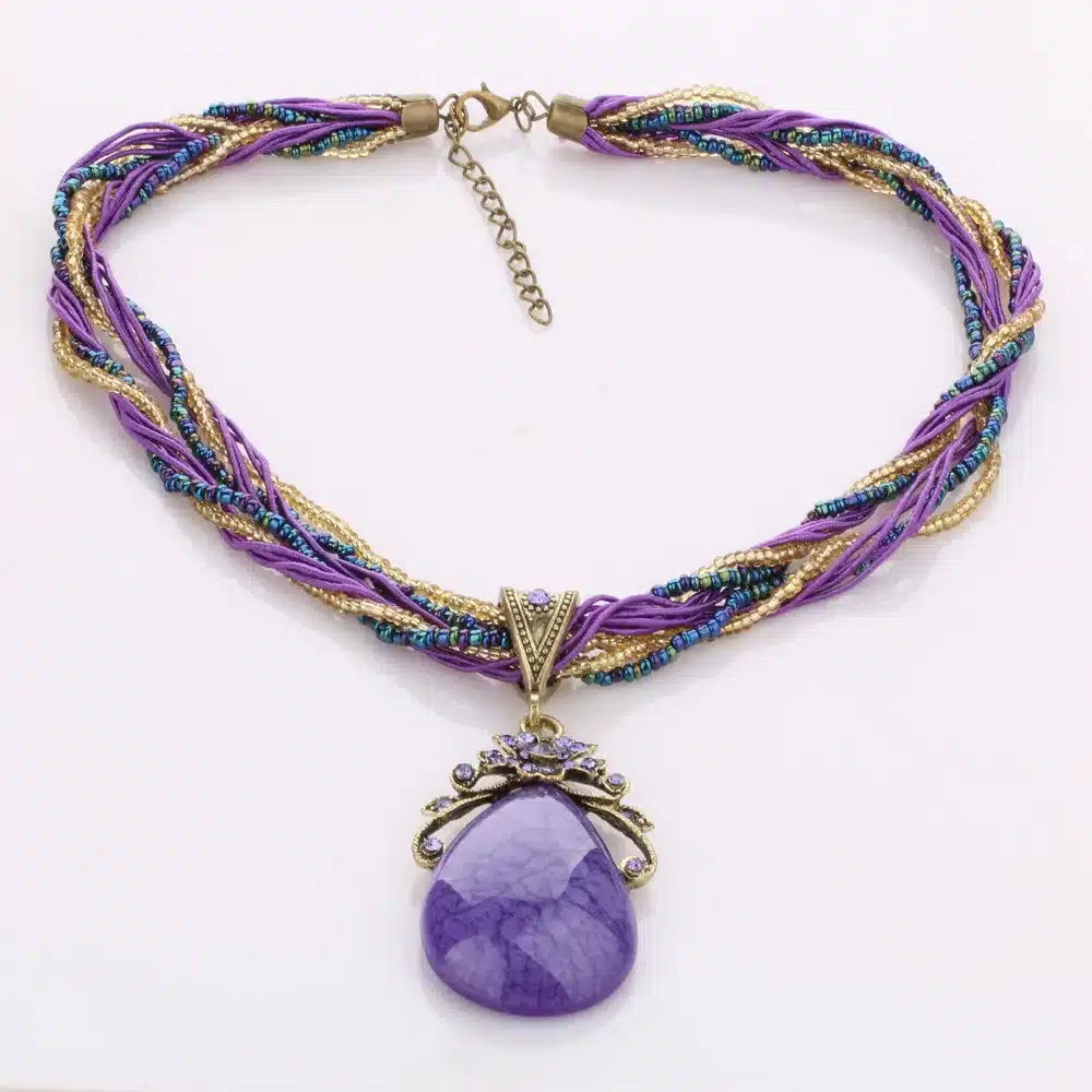 Ethnic Jewelry Bohemian Colorful Women Beads Imitation Water Nature Stone Pendant Necklace With Multilayer Chain Turkish Jewelry 31