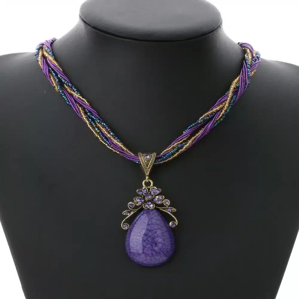 Ethnic Jewelry Bohemian Colorful Women Beads Imitation Water Nature Stone Pendant Necklace With Multilayer Chain Turkish Jewelry 32
