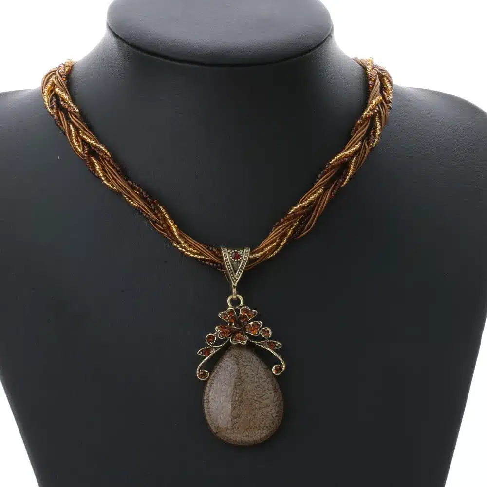 Ethnic Jewelry Bohemian Colorful Women Beads Imitation Water Nature Stone Pendant Necklace With Multilayer Chain Turkish Jewelry 33