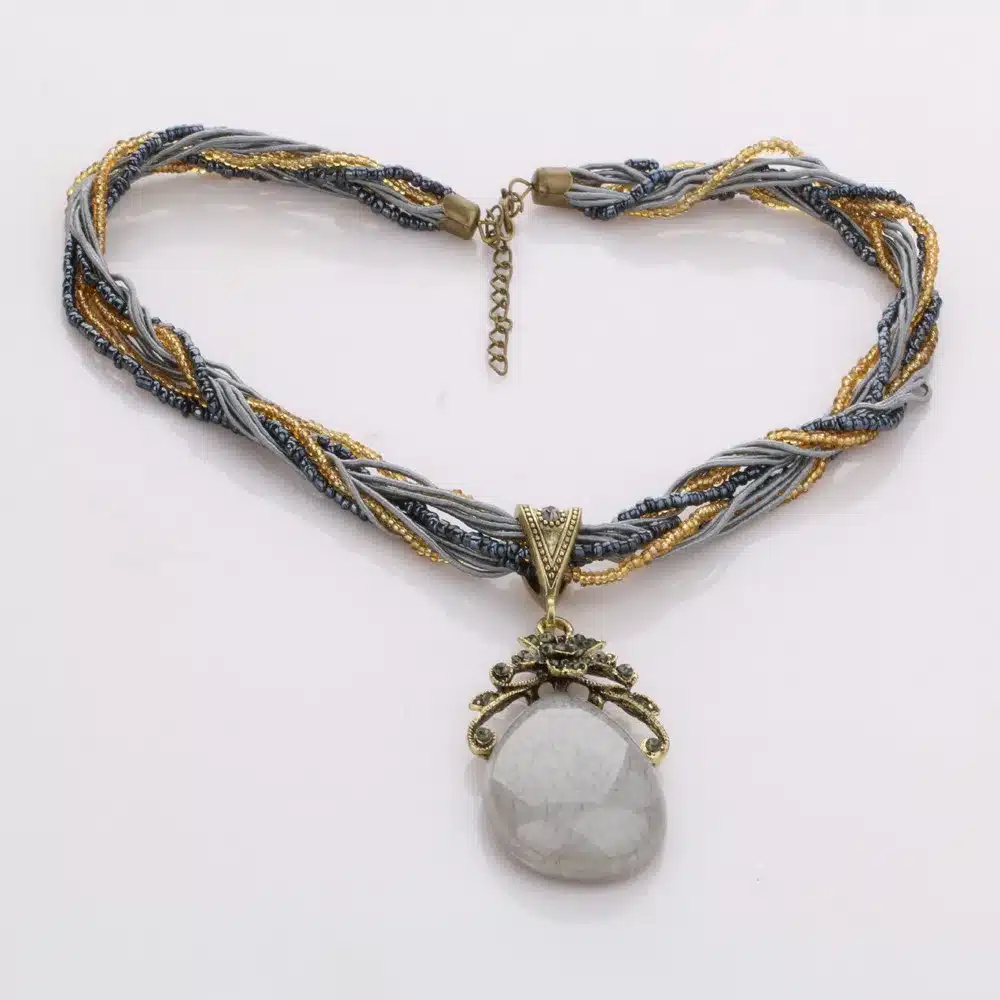 Ethnic Jewelry Bohemian Colorful Women Beads Imitation Water Nature Stone Pendant Necklace With Multilayer Chain Turkish Jewelry 34