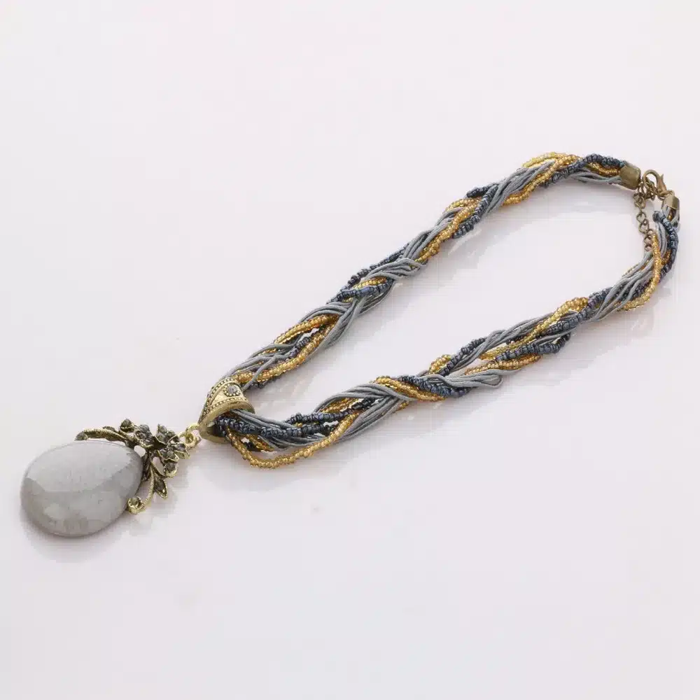 Ethnic Jewelry Bohemian Colorful Women Beads Imitation Water Nature Stone Pendant Necklace With Multilayer Chain Turkish Jewelry 35