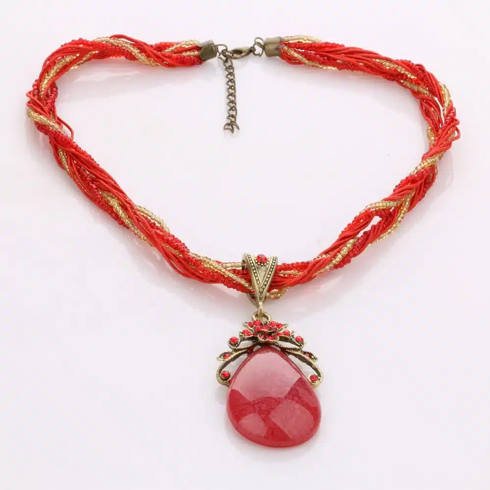 Ethnic Jewelry Bohemian Colorful Women Beads Imitation Water Nature Stone Pendant Necklace With Multilayer Chain Turkish Jewelry 37
