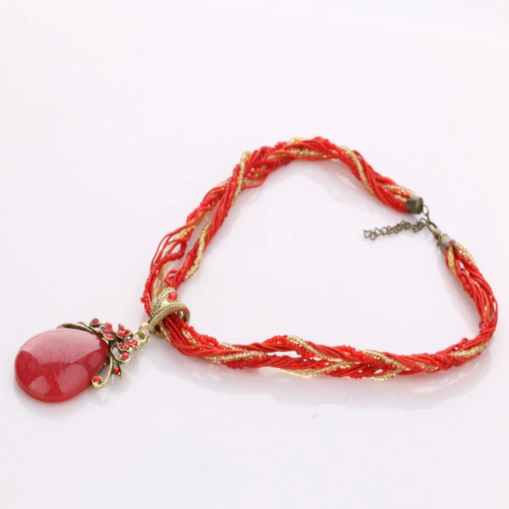 Ethnic Jewelry Bohemian Colorful Women Beads Imitation Water Nature Stone Pendant Necklace With Multilayer Chain Turkish Jewelry 38