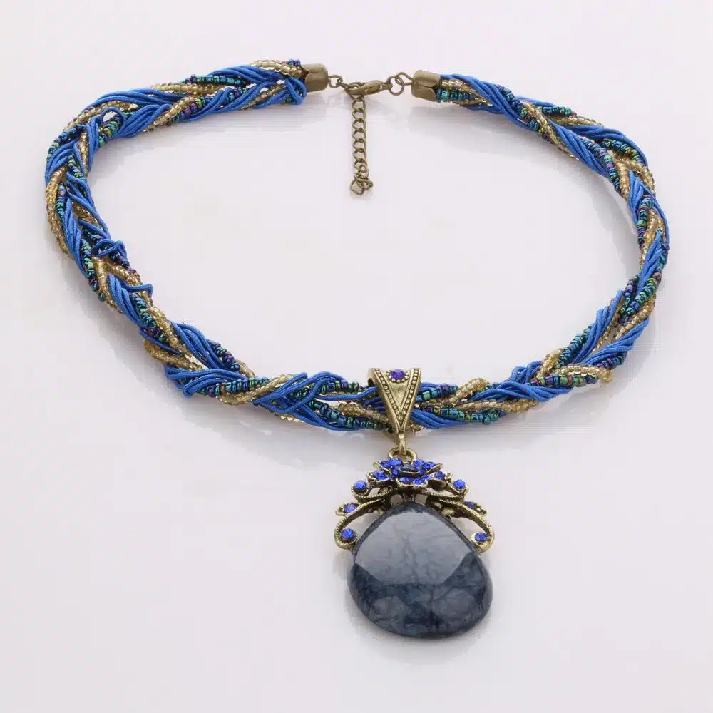 Ethnic Jewelry Bohemian Colorful Women Beads Imitation Water Nature Stone Pendant Necklace With Multilayer Chain Turkish Jewelry 40