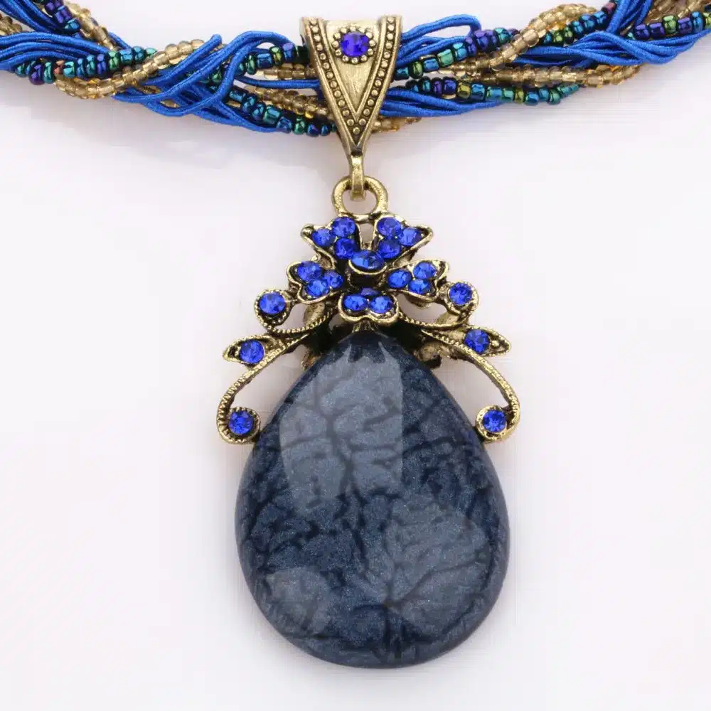 Ethnic Jewelry Bohemian Colorful Women Beads Imitation Water Nature Stone Pendant Necklace With Multilayer Chain Turkish Jewelry 41