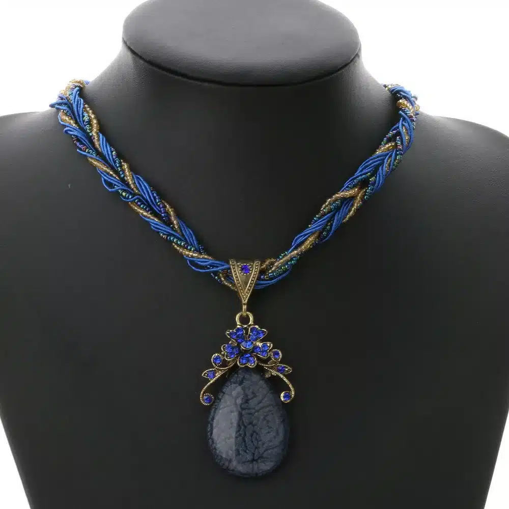 Ethnic Jewelry Bohemian Colorful Women Beads Imitation Water Nature Stone Pendant Necklace With Multilayer Chain Turkish Jewelry 42