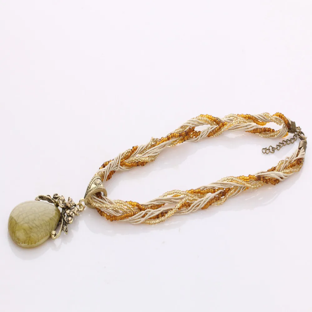 Ethnic Jewelry Bohemian Colorful Women Beads Imitation Water Nature Stone Pendant Necklace With Multilayer Chain Turkish Jewelry 44