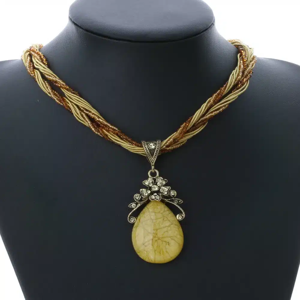 Ethnic Jewelry Bohemian Colorful Women Beads Imitation Water Nature Stone Pendant Necklace With Multilayer Chain Turkish Jewelry 45