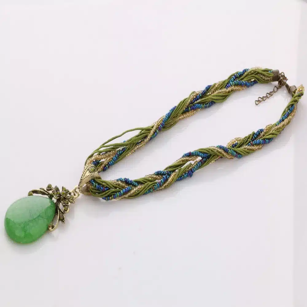 Ethnic Jewelry Bohemian Colorful Women Beads Imitation Water Nature Stone Pendant Necklace With Multilayer Chain Turkish Jewelry 46