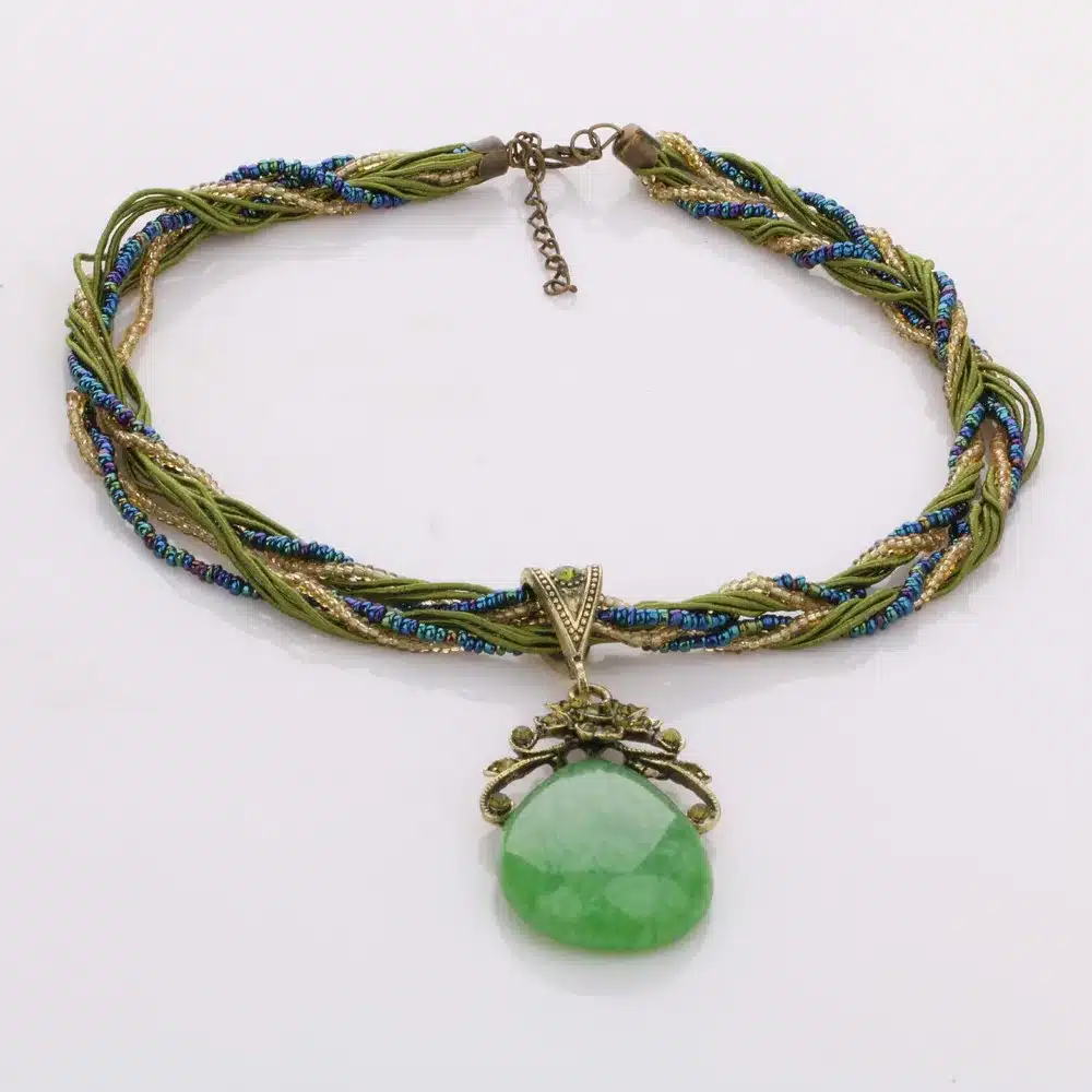 Ethnic Jewelry Bohemian Colorful Women Beads Imitation Water Nature Stone Pendant Necklace With Multilayer Chain Turkish Jewelry 47