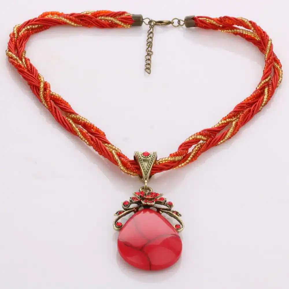 Ethnic Jewelry Bohemian Colorful Women Beads Imitation Water Nature Stone Pendant Necklace With Multilayer Chain Turkish Jewelry 49