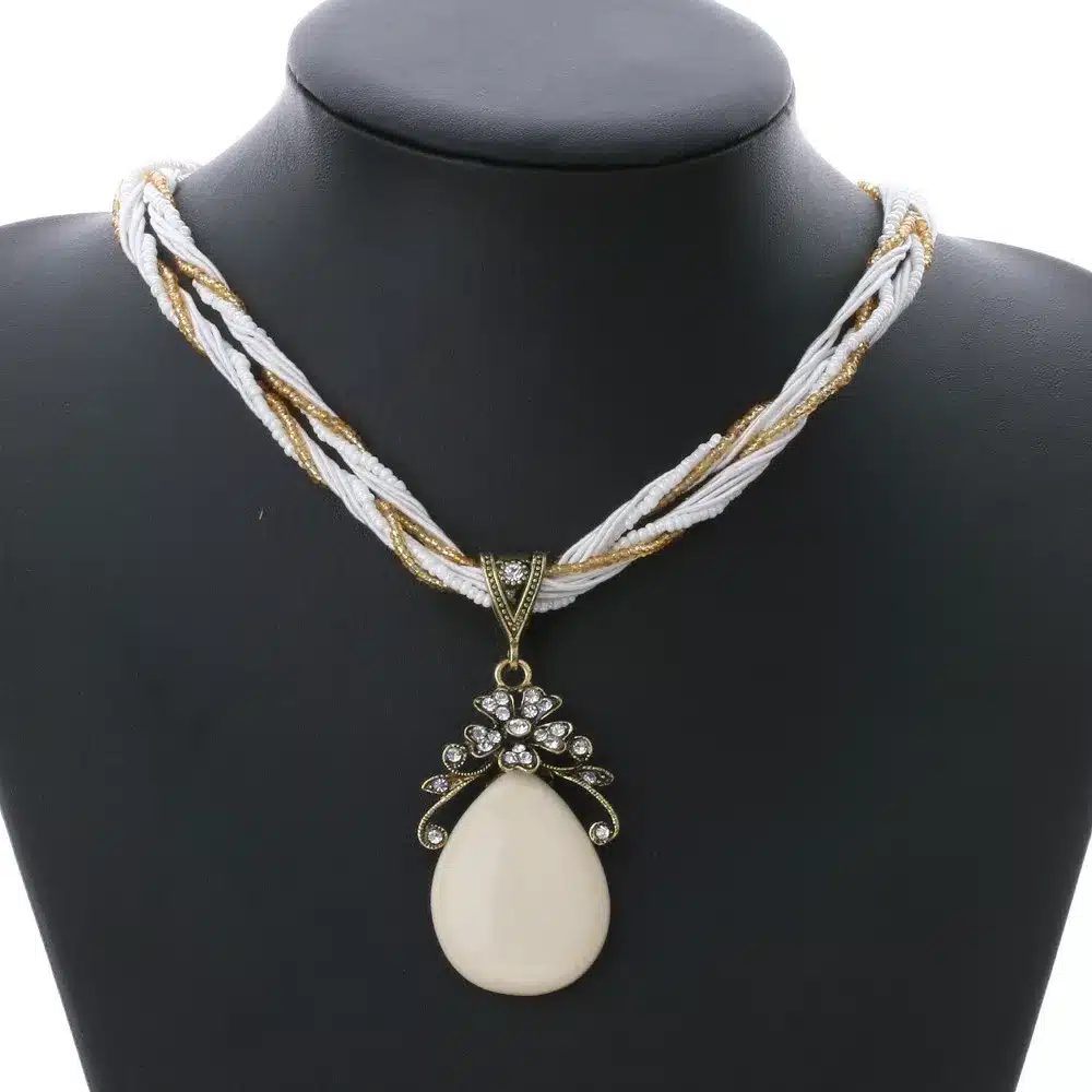 Ethnic Jewelry Bohemian Colorful Women Beads Imitation Water Nature Stone Pendant Necklace With Multilayer Chain Turkish Jewelry 54