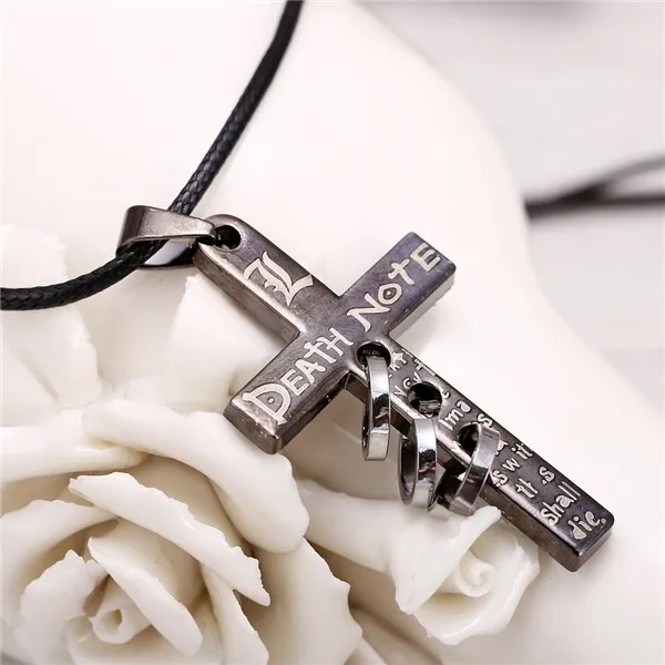 Hot Anime Death Note Black Gold Metal Necklace Cross Logo Pendant Cosplay Accessories Women Men Jewelry Necklaces & Pendants 10