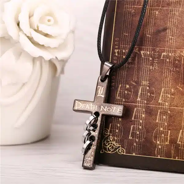 Hot Anime Death Note Black Gold Metal Necklace Cross Logo Pendant Cosplay Accessories Women Men Jewelry Necklaces & Pendants 11