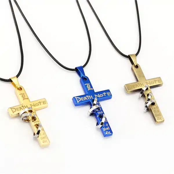 Hot Anime Death Note Black Gold Metal Necklace Cross Logo Pendant Cosplay Accessories Women Men Jewelry Necklaces & Pendants 14