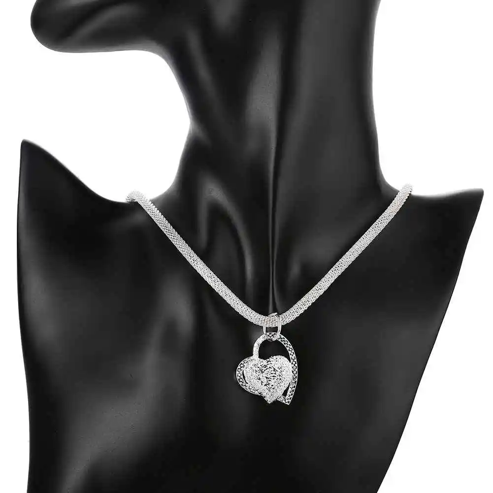 Free Shipping floating charms silver 925 jewelry women necklace chain Inlaid Heart Pendant collier femme charm SMTN270 21