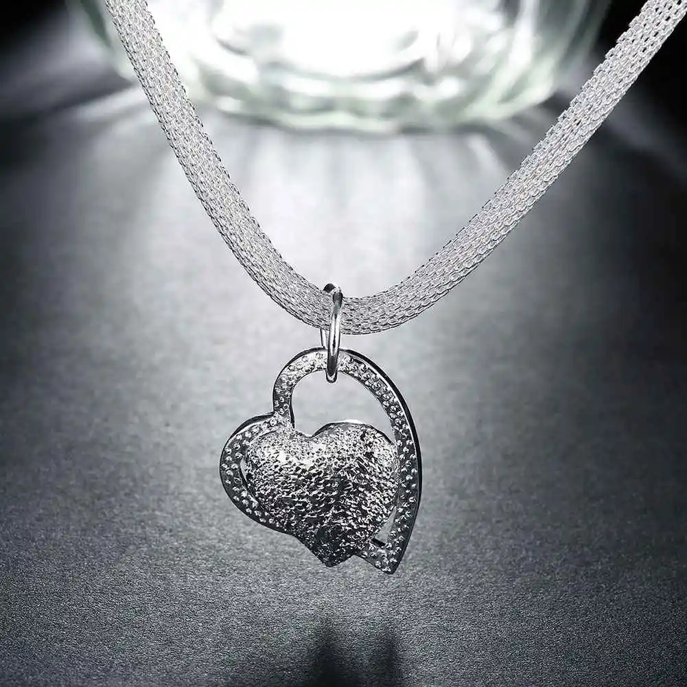 Free Shipping floating charms silver 925 jewelry women necklace chain Inlaid Heart Pendant collier femme charm SMTN270 24