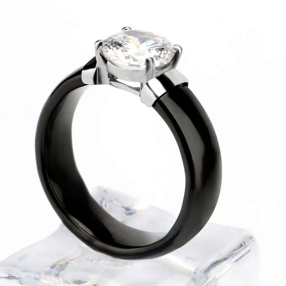 6mm White Black Ceramic Rings Plus Big Cubic Zirconia For Women Stainless Steel Women Wedding Ring Engagement Jewelry Never Fade 4