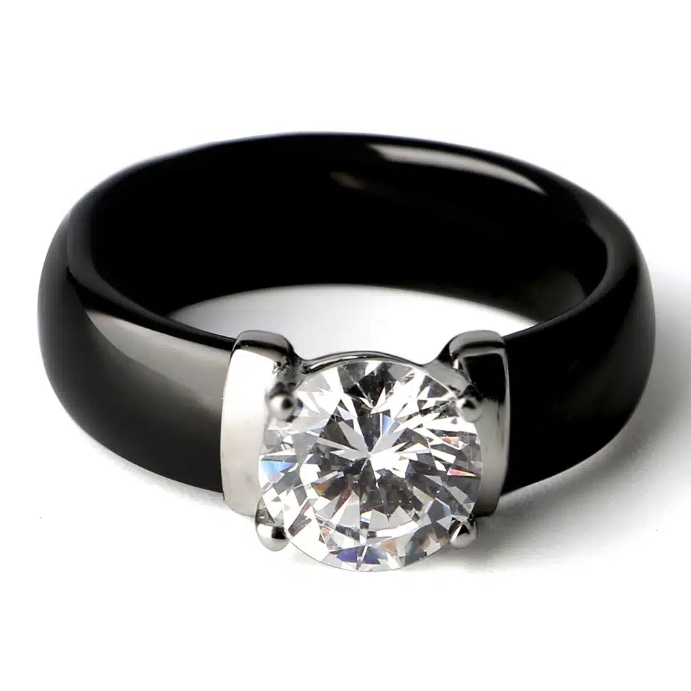 6mm White Black Ceramic Rings Plus Big Cubic Zirconia For Women Stainless Steel Women Wedding Ring Engagement Jewelry Never Fade 5