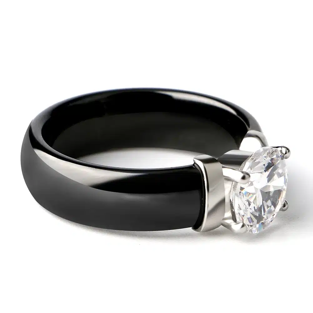 6mm White Black Ceramic Rings Plus Big Cubic Zirconia For Women Stainless Steel Women Wedding Ring Engagement Jewelry Never Fade 6