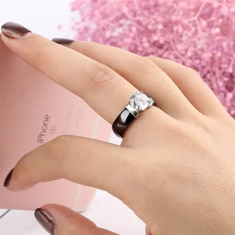 6mm White Black Ceramic Rings Plus Big Cubic Zirconia For Women Stainless Steel Women Wedding Ring Engagement Jewelry Never Fade 8