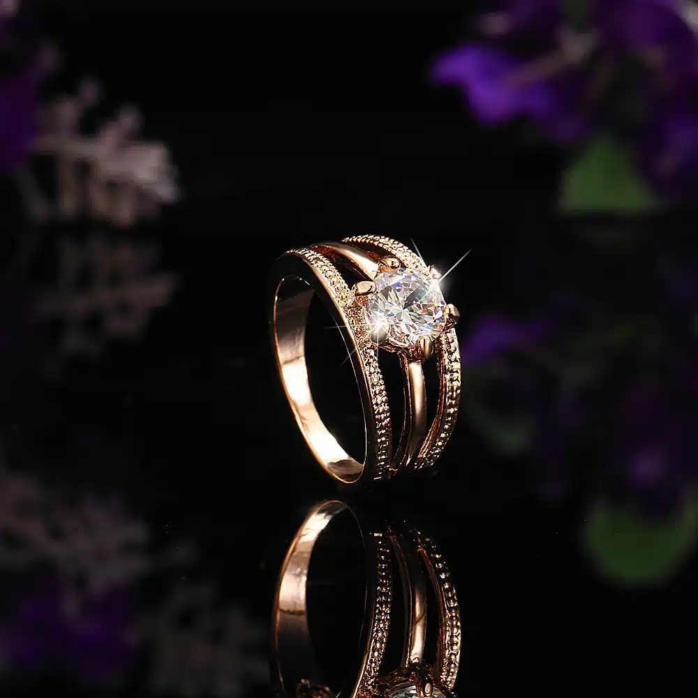 17KM Austrian Crystals Ring Rose Gold Color anelli Flower Ring bague Engagement anillos anel Rings for Women wedding ring 42