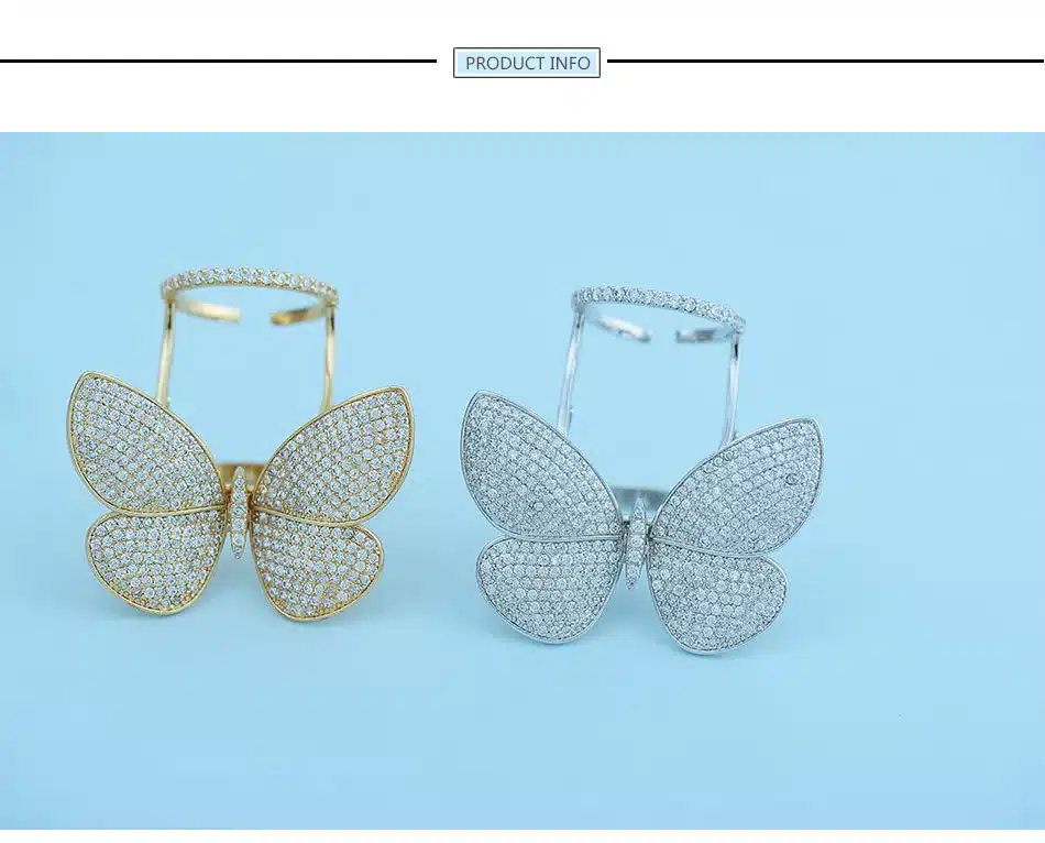 LUOTEEMI High Quality Fashionable Unique Adjustable Ring Micro Paved Shining CZ Movable Butterfly Shape Jewelry for Party Gift 22