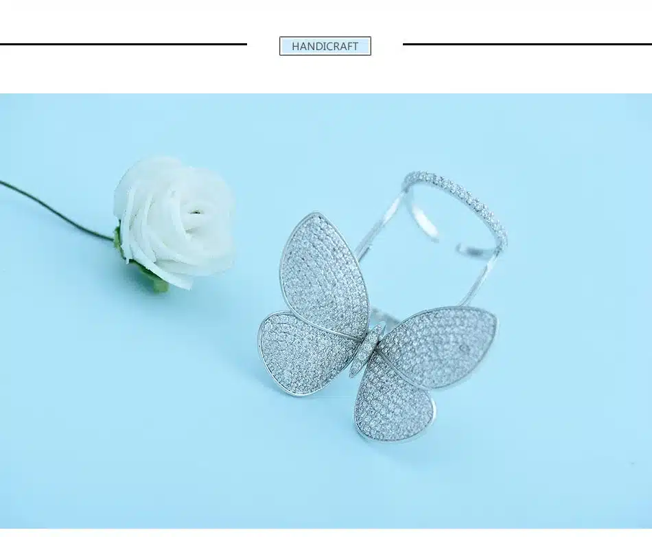 LUOTEEMI High Quality Fashionable Unique Adjustable Ring Micro Paved Shining CZ Movable Butterfly Shape Jewelry for Party Gift 24