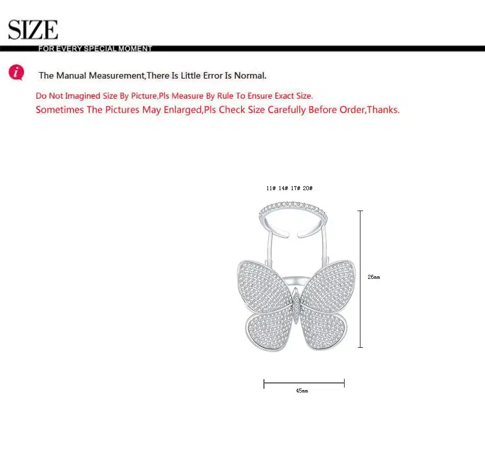 LUOTEEMI High Quality Fashionable Unique Adjustable Ring Micro Paved Shining CZ Movable Butterfly Shape Jewelry for Party Gift 29