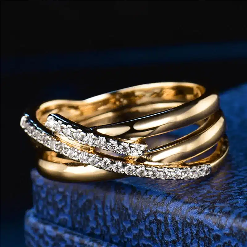 BUDONG Top New Antique Mosaic AAA Zircon Crystal Vintage Gold-Color Cross Ring Women Wedding Finger Luxury Bijoux XUR580 18