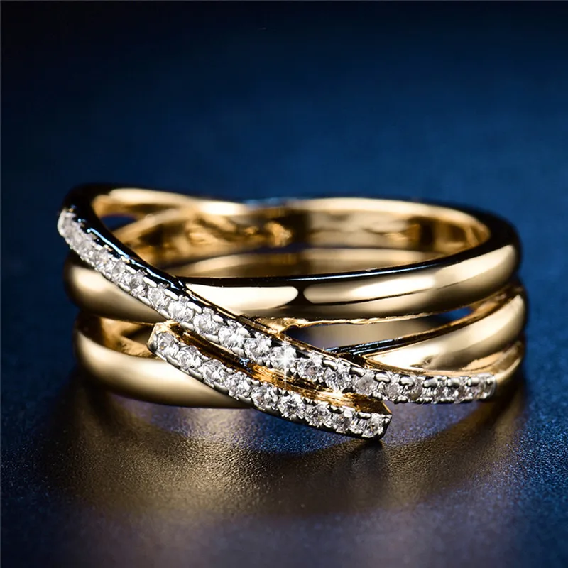 BUDONG Top New Antique Mosaic AAA Zircon Crystal Vintage Gold-Color Cross Ring Women Wedding Finger Luxury Bijoux XUR580 20