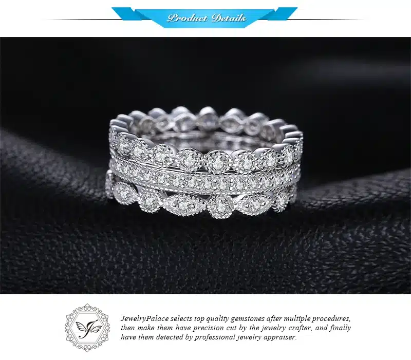 JewelryPalace Fashion 2.15ct Cubic Zirconia 3 Eternity Band Rings For Women Pure 925 Sterling Silver Ring Fashion Newes Jewelry 21