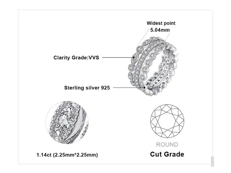 JewelryPalace Fashion 2.15ct Cubic Zirconia 3 Eternity Band Rings For Women Pure 925 Sterling Silver Ring Fashion Newes Jewelry 24