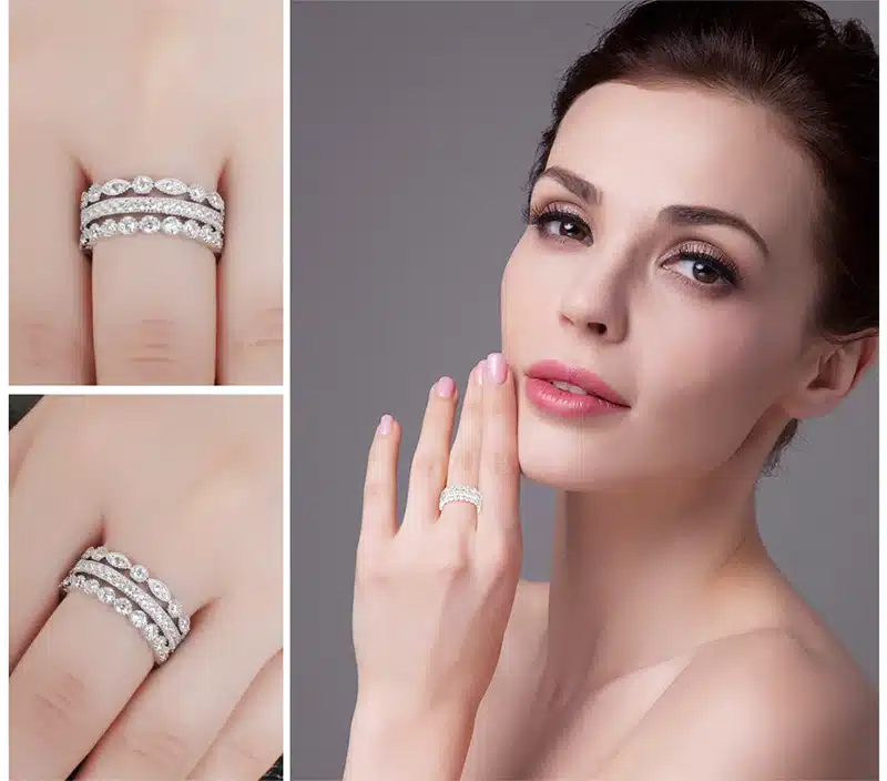 JewelryPalace Fashion 2.15ct Cubic Zirconia 3 Eternity Band Rings For Women Pure 925 Sterling Silver Ring Fashion Newes Jewelry 25