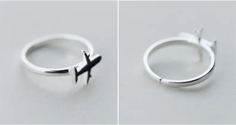 TOYOOSKY s925 Sterling Silver Simple Black Color Airplane Ring Jewelry Opening Adjustable for Women Gifts Gift Finger Rings 11