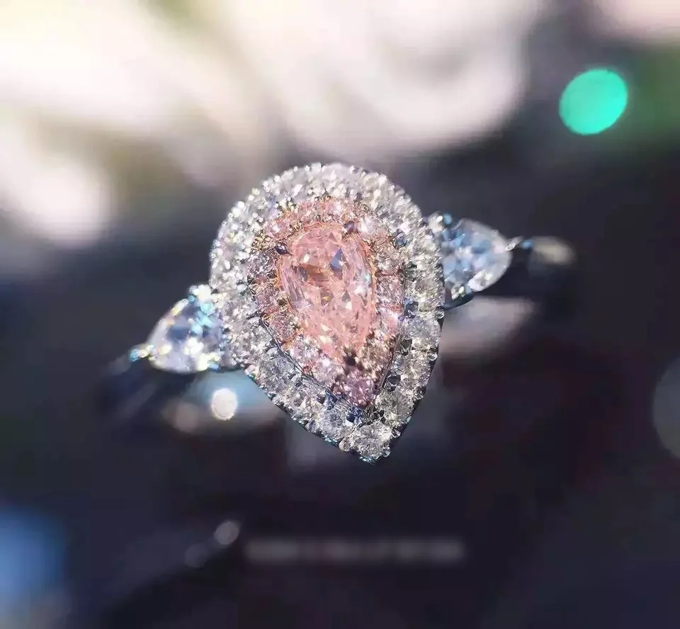 925 sterling silver rings water drop pink color 6mm Cubic Zircon wedding rings for women bague femme fashion jewelry anillos 12