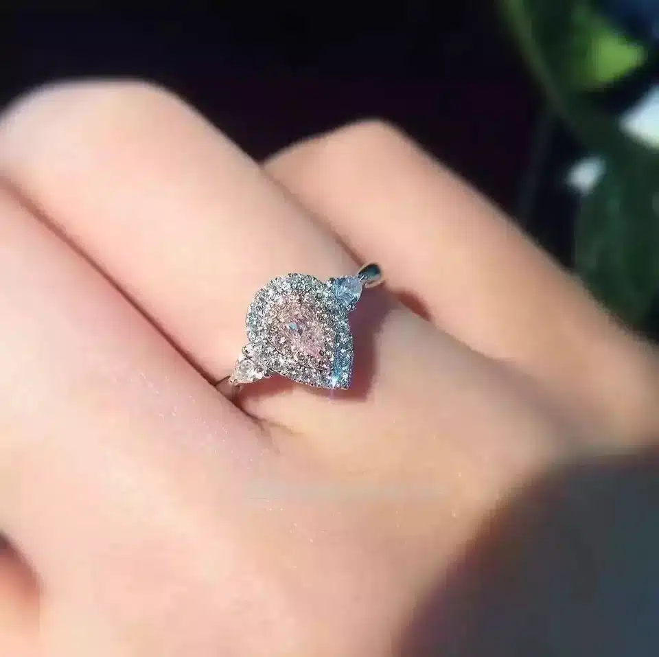 925 sterling silver rings water drop pink color 6mm Cubic Zircon wedding rings for women bague femme fashion jewelry anillos 18