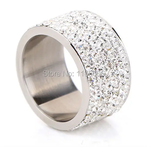 Fashion Wholesale shining full rhinestone stainless steel wedding ring for women & men gold silver plated Crystal Jewelry Girl 15
