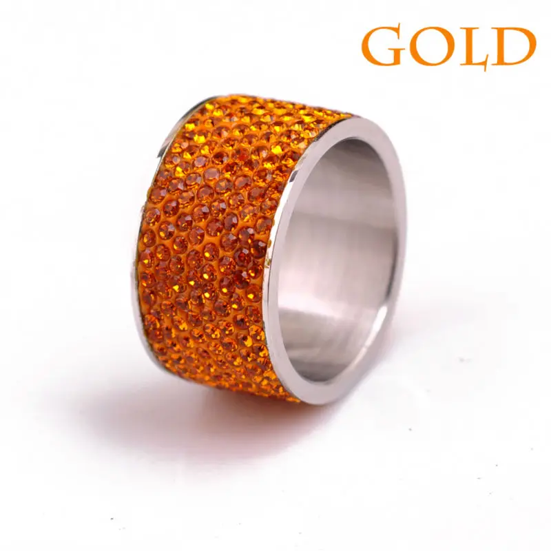 Fashion Wholesale shining full rhinestone stainless steel wedding ring for women & men gold silver plated Crystal Jewelry Girl 16