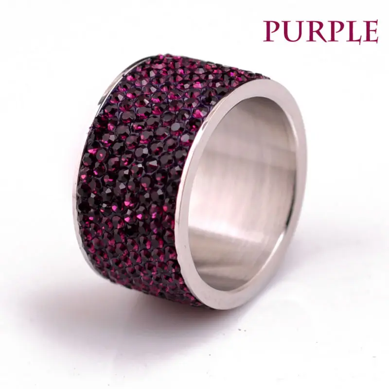 Fashion Wholesale shining full rhinestone stainless steel wedding ring for women & men gold silver plated Crystal Jewelry Girl 17