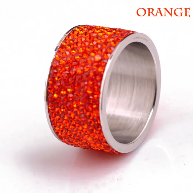 Fashion Wholesale shining full rhinestone stainless steel wedding ring for women & men gold silver plated Crystal Jewelry Girl 19