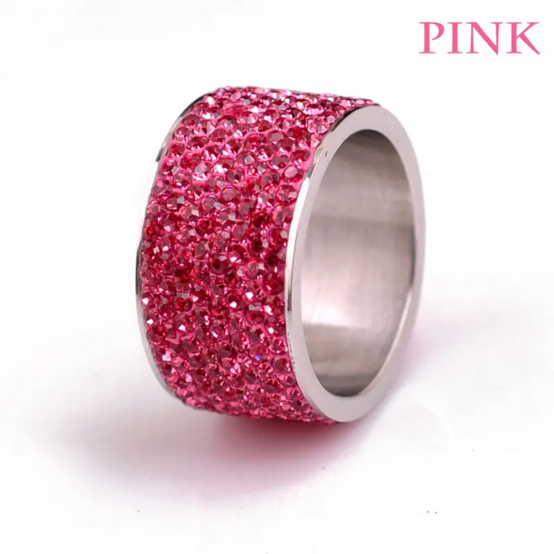 Fashion Wholesale shining full rhinestone stainless steel wedding ring for women & men gold silver plated Crystal Jewelry Girl 20