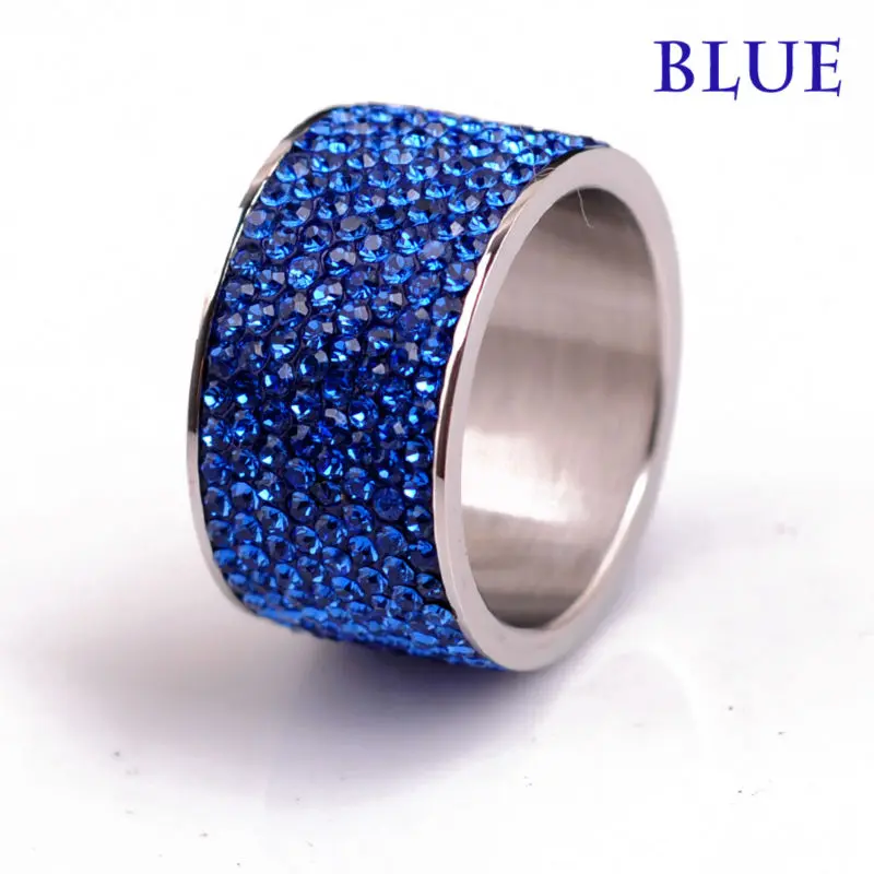 Fashion Wholesale shining full rhinestone stainless steel wedding ring for women & men gold silver plated Crystal Jewelry Girl 21