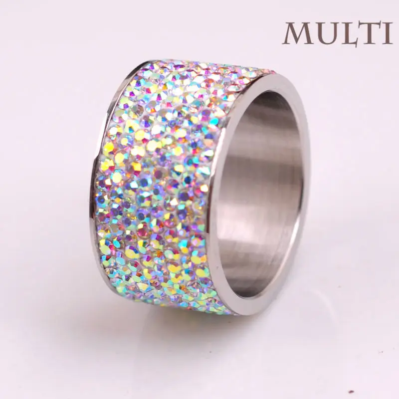 Fashion Wholesale shining full rhinestone stainless steel wedding ring for women & men gold silver plated Crystal Jewelry Girl 22