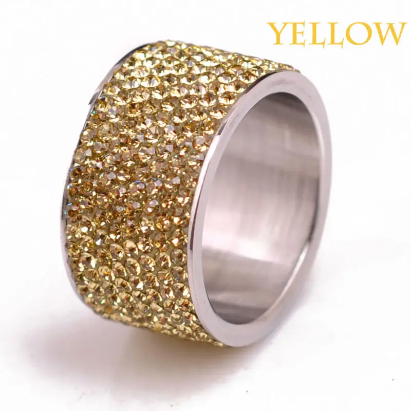Fashion Wholesale shining full rhinestone stainless steel wedding ring for women & men gold silver plated Crystal Jewelry Girl 23