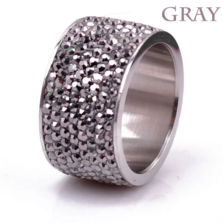 Fashion Wholesale shining full rhinestone stainless steel wedding ring for women & men gold silver plated Crystal Jewelry Girl 24