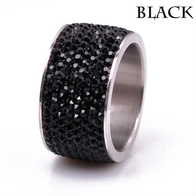 Fashion Wholesale shining full rhinestone stainless steel wedding ring for women & men gold silver plated Crystal Jewelry Girl 25